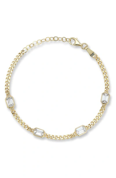 Shop Chloe & Madison Cz Station Curb Chain Link Bracelet In Gold