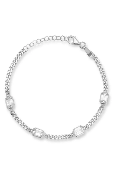 Shop Chloe & Madison Cz Station Curb Chain Link Bracelet In Silver