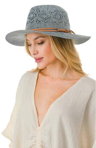 Marcus Adler Open Knit Wide Brim Panama Hat In Blue
