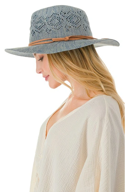 Marcus Adler Open Knit Wide Brim Panama Hat In Blue