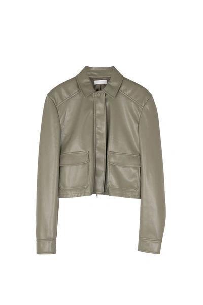 Shop Jonathan Simkhai Donna Vegan Leather Jacket In Olivine
