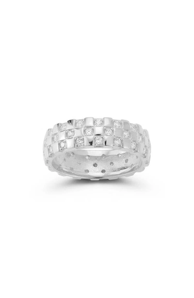 Shop Chloe & Madison Rhodium Plated Sterling Silver Cubic Zirconia Checkered Ring