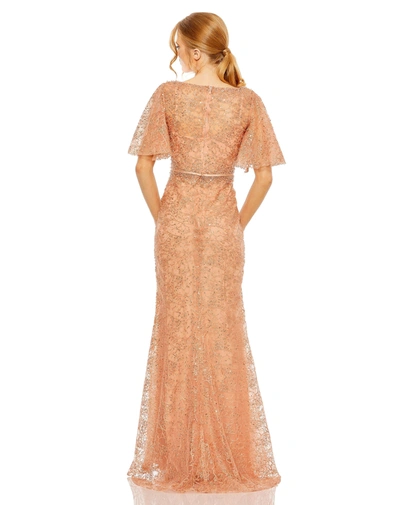 Shop Mac Duggal Embellished Neck Butterfly Sleeve Trumpet Gown In Cinnamon