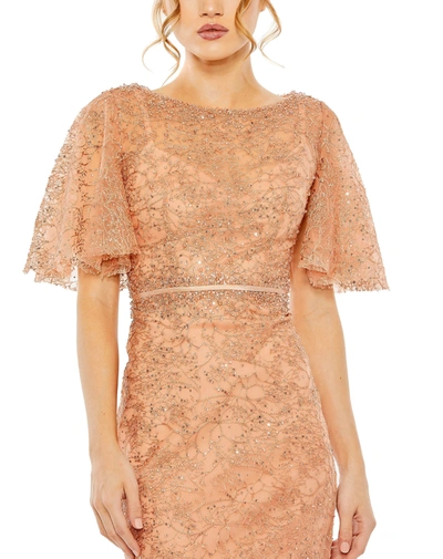 Mac Duggal Embellished Neck Butterfly Sleeve Trumpet Gown In Cinnamon