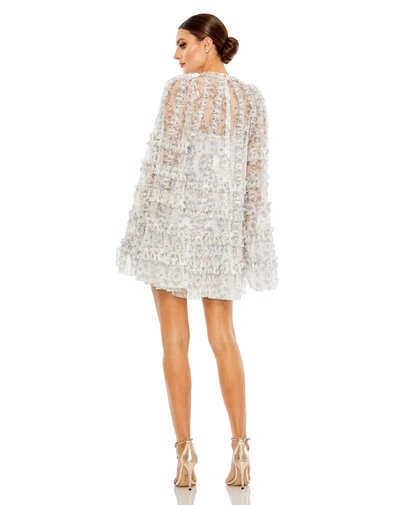 Shop Mac Duggal Floral Print Long Flare Sleeve Mesh A-line Dress In White Multi