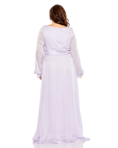 Shop Mac Duggal Striped Faux Wrap Bishop Sleeve Gown In Lilac