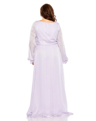 Mac Duggal Striped Faux Wrap Bishop Sleeve Gown In Lilac