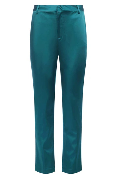 Shop L Agence Logan Stretch Satin Trousers In Botanical Green