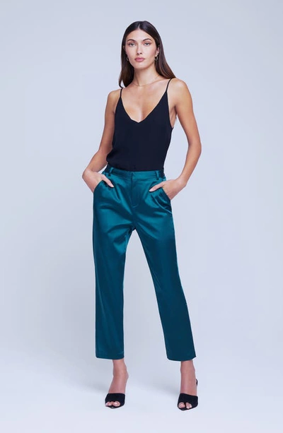 Shop L Agence Logan Stretch Satin Trousers In Botanical Green