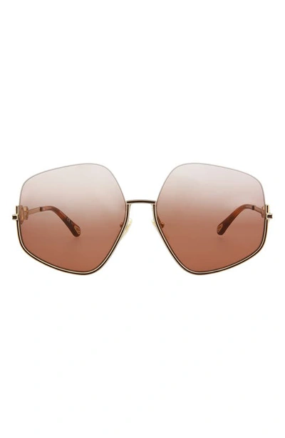 Shop Chloé 61mm Geometric Sunglasses In Gold Gold Orange