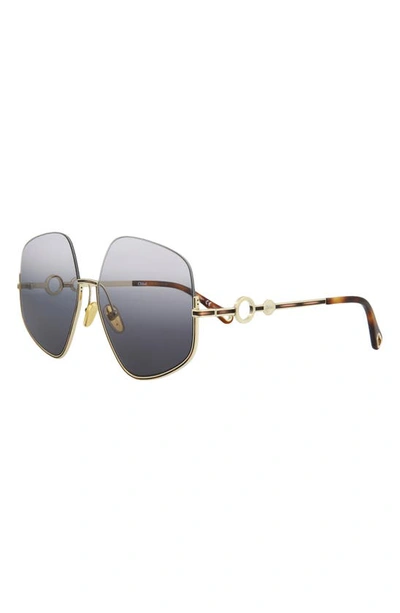 Shop Chloé 61mm Geometric Sunglasses In Gold Gold Blue