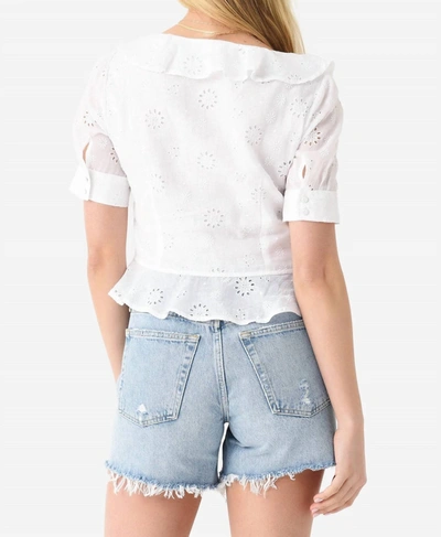 Shop Frame Ruffle Front Short Sleeve Top In Blanc In White
