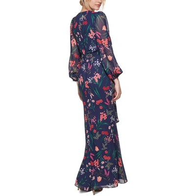 Shop Eliza J Womens Floral Print Maxi Evening Dress In Blue