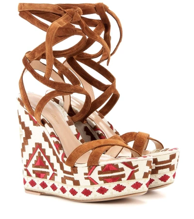 Shop Gianvito Rossi Cheyenne Wedge Suede Sandals In Brown