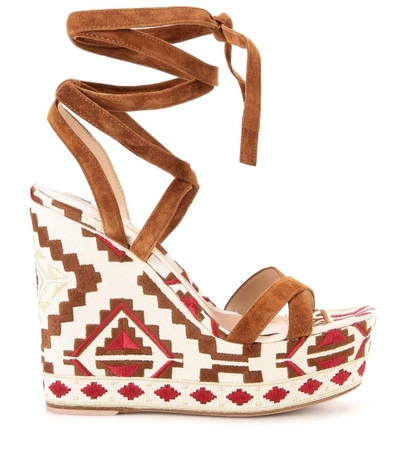 Shop Gianvito Rossi Cheyenne Wedge Suede Sandals In Brown