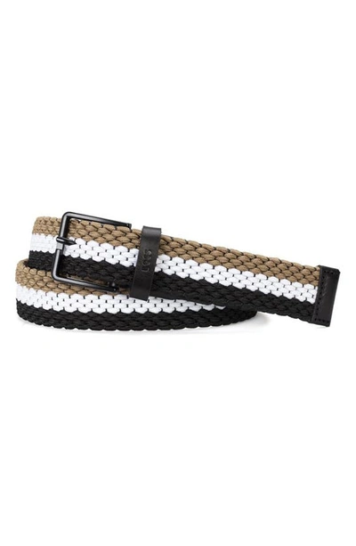 Shop Hugo Boss Stripe Woven Belt In Black/ White/ Tan
