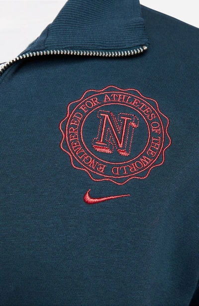 Shop Nike Phoenix Oversize Half Zip Crop Sweatshirt In Armory Navy