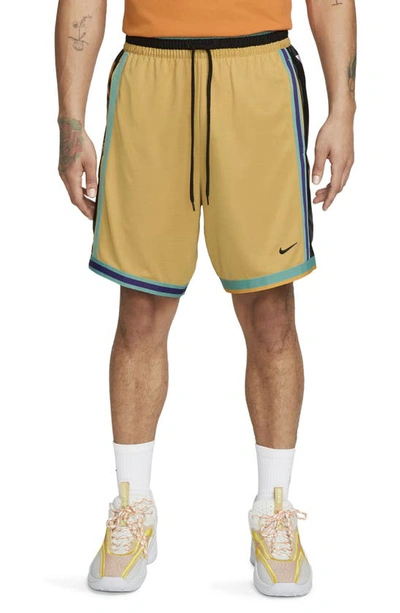 Shop Nike Dri-fit Dna Basketball Shorts In Gold/ Washed Teal/ Black