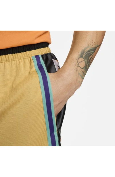 Shop Nike Dri-fit Dna Basketball Shorts In Gold/ Washed Teal/ Black