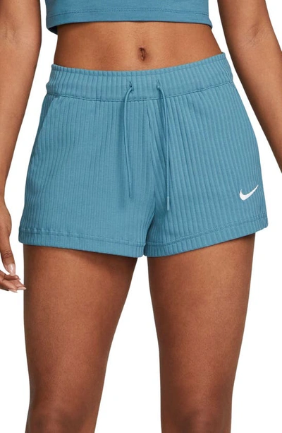 Shop Nike Sportswear Rib Shorts In Noise Aqua/ White