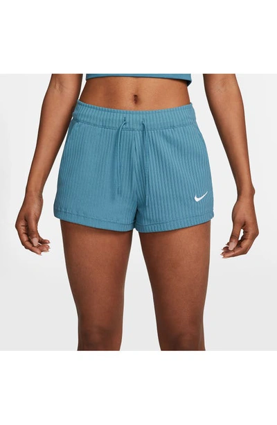 Shop Nike Sportswear Rib Shorts In Noise Aqua/ White