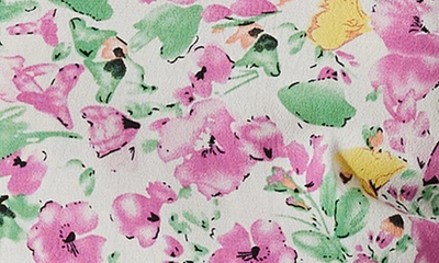Astr Tie Back Puff Sleeve Crop Top In Pink Green Floral