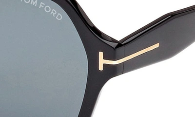 Shop Tom Ford Romy 56mm Polarized Geometric Sunglasses In Shiny Black / Blue