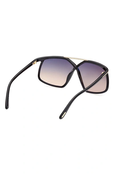 Tom Ford Meryl 64mm Gradient Polarized Oversize Square Sunglasses In Shiny Black Gold / Smoke Sand
