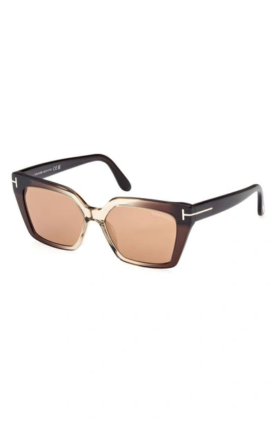 Shop Tom Ford Winona 53mm Gradient Polarized Cat Eye Sunglasses In Shiny Beige / Brown