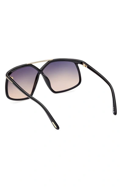 Tom Ford Meryl 64mm Gradient Polarized Oversize Square Sunglasses In Shiny Black Gold / Smoke Sand