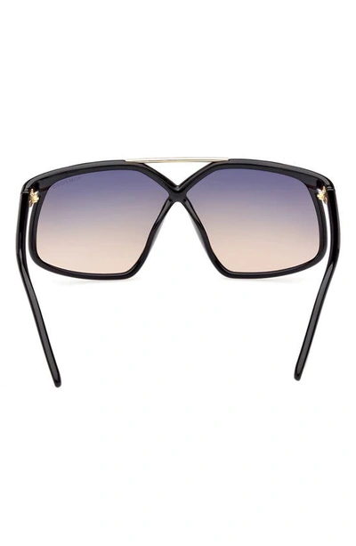 Tom Ford Meryl 64mm Gradient Polarized Oversize Square Sunglasses In Shiny Black Gold / Smoke Sand