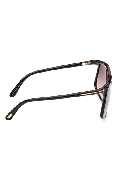 Tom Ford Meryl 64mm Gradient Polarized Oversize Square Sunglasses In Shiny Black Gold / Smoke Sand