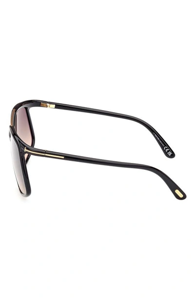 Tom Ford Meryl 64mm Gradient Polarized Oversize Square Sunglasses In Shiny Black Gold / Smoke Sand