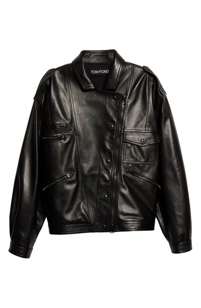 Shop Tom Ford New Plongé Leather Biker Jacket In Black