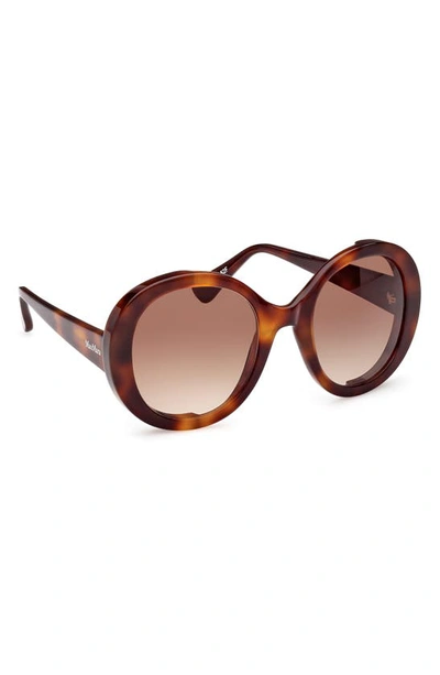 Shop Max Mara 54mm Gradient Round Sunglasses In Dark Havana / Gradient Brown