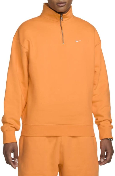 Shop Nike Solo Swoosh Oversize Quarter Zip Sweatshirt In Vivid Orange/ White