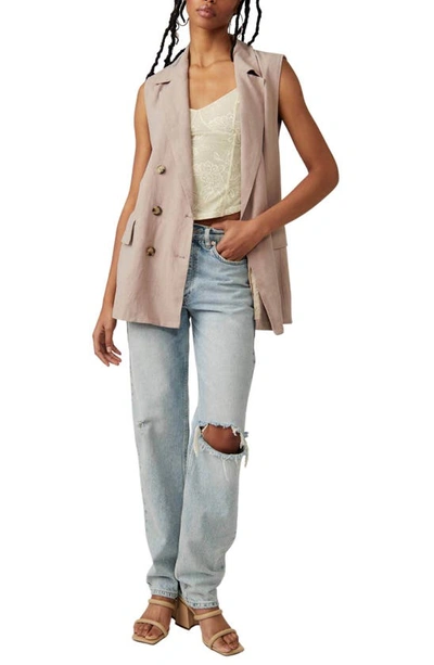 Shop Free People Olivia Double Breasted Linen Blend Vest In Ethereal