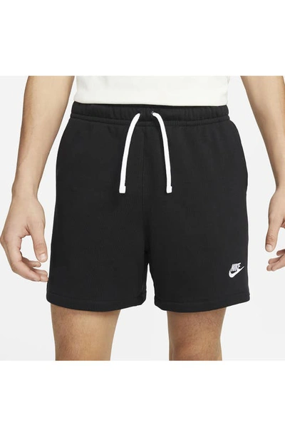 Shop Nike Club Fleece French Terry Shorts In Black/ White/ White
