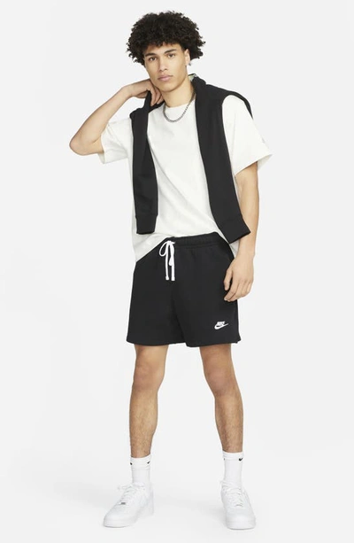 Shop Nike Club Fleece French Terry Shorts In Black/ White/ White