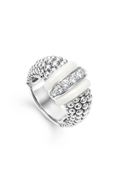 Shop Lagos Black Caviar White Ceramic Diamond Ring