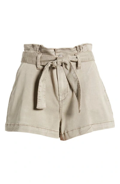 Shop Paige Anessa Tie Waist Pleated Shorts In Vintage Moss Taupe