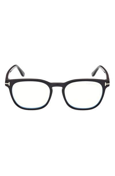 Shop Tom Ford 53mm Square Blue Light Blocking Glasses In Shiny Black