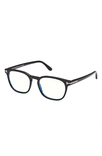 Tom Ford 53mm Square Blue Light Blocking Glasses In Shiny Black