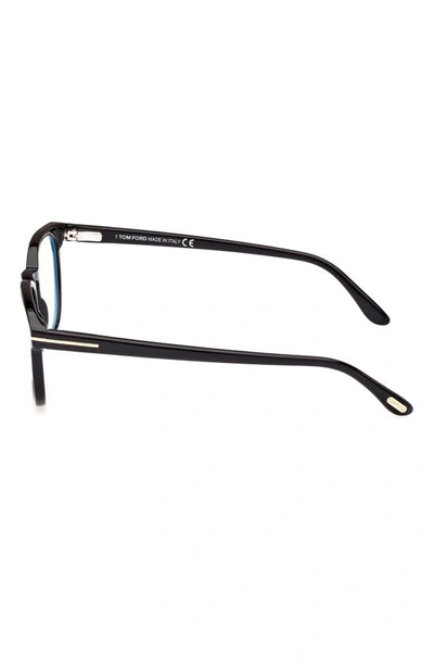 Tom Ford 53mm Square Blue Light Blocking Glasses In Shiny Black