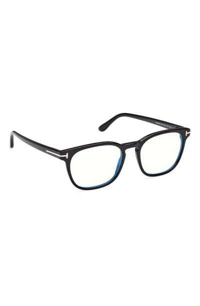 Tom Ford 53mm Square Blue Light Blocking Glasses In Shiny Black