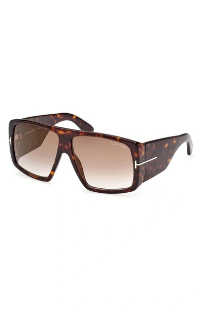 Shop Tom Ford Raven 60mm Square Sunglasses In Dark Havana / Gradient Brown