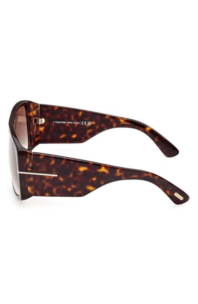 Shop Tom Ford Raven 60mm Square Sunglasses In Dark Havana / Gradient Brown