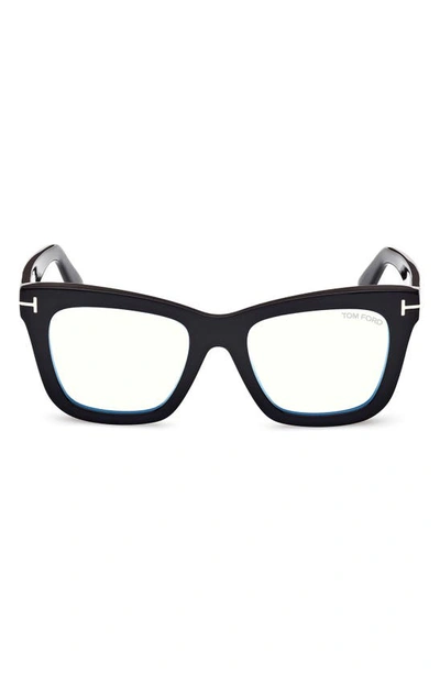Shop Tom Ford 52mm Square Blue Light Blocking Glasses In Shiny Black