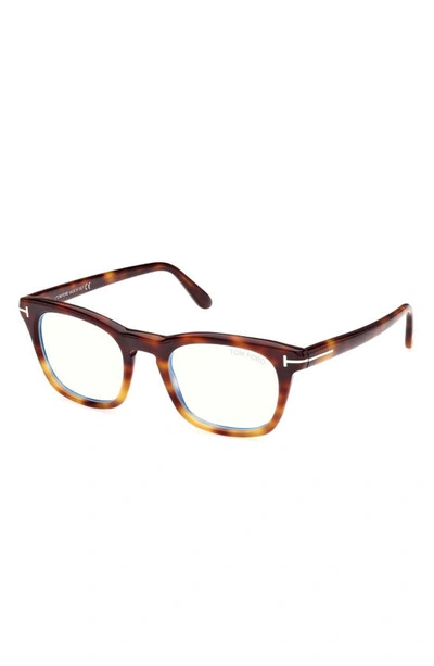 Tom Ford 50mm Square Blue Light Blocking Glasses In Havana/other