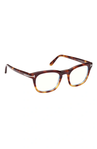 Tom Ford 50mm Square Blue Light Blocking Glasses In Havana/other